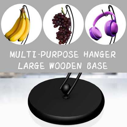 Banana Holder Stand - Patented Modern Banana Tree Hanger with Wood Base Stainless Steel Banana Rack for Home Kitchen Use,Doesn't Tip Over (Full Black)