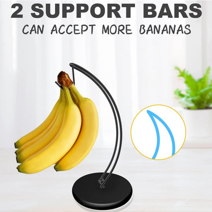 Banana Holder Stand - Patented Modern Banana Tree Hanger with Wood Base Stainless Steel Banana Rack for Home Kitchen Use,Doesn't Tip Over (Full Black)