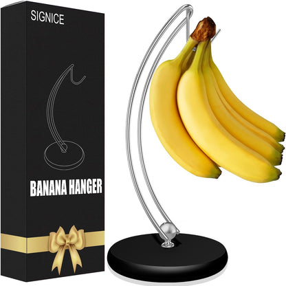 Banana Holder Stand - Patented Modern Banana Tree Hanger with Wood Base Stainless Steel Banana Rack for Home Kitchen Use,Doesn't Tip Over (Full Black)