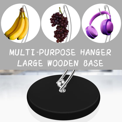 Banana Holder Stand - Patented Modern Banana Tree Hanger with Wood Base Stainless Steel Banana Rack for Home Kitchen Use,Doesn't Tip Over (Full Black)