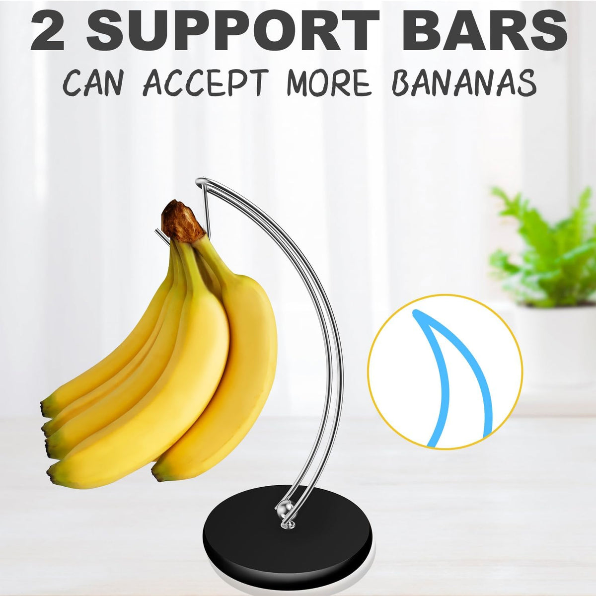 Banana Holder Stand - Patented Modern Banana Tree Hanger with Wood Base Stainless Steel Banana Rack for Home Kitchen Use,Doesn't Tip Over (Full Black)