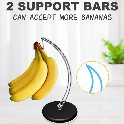 Banana Holder Stand - Patented Modern Banana Tree Hanger with Wood Base Stainless Steel Banana Rack for Home Kitchen Use,Doesn't Tip Over (Full Black)
