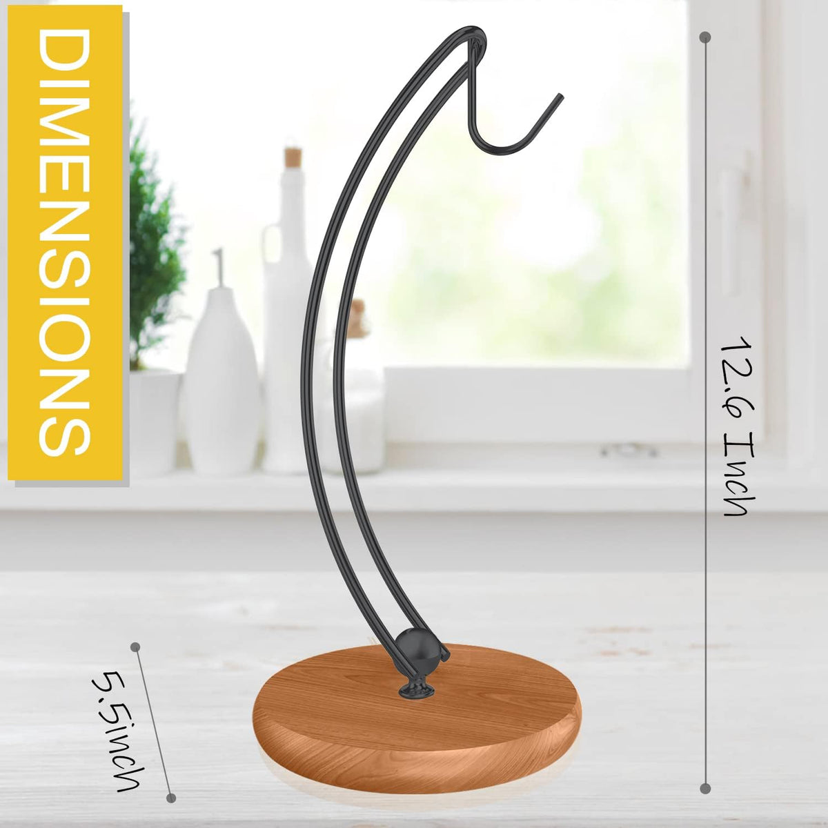 Banana Holder Stand - Patented Modern Banana Tree Hanger with Wood Base Stainless Steel Banana Rack for Home Kitchen Use,Doesn't Tip Over (Full Black)