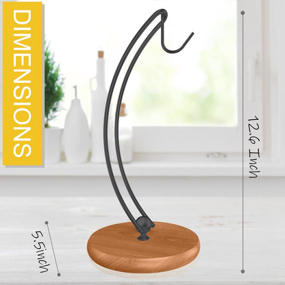 Banana Holder Stand - Patented Modern Banana Tree Hanger with Wood Base Stainless Steel Banana Rack for Home Kitchen Use,Doesn't Tip Over (Full Black)