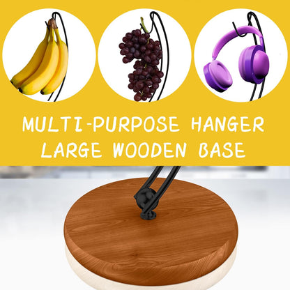 Banana Holder Stand - Patented Modern Banana Tree Hanger with Wood Base Stainless Steel Banana Rack for Home Kitchen Use,Doesn't Tip Over (Full Black)