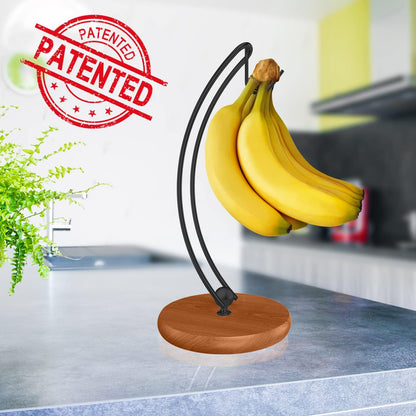 Banana Holder Stand - Patented Modern Banana Tree Hanger with Wood Base Stainless Steel Banana Rack for Home Kitchen Use,Doesn't Tip Over (Full Black)