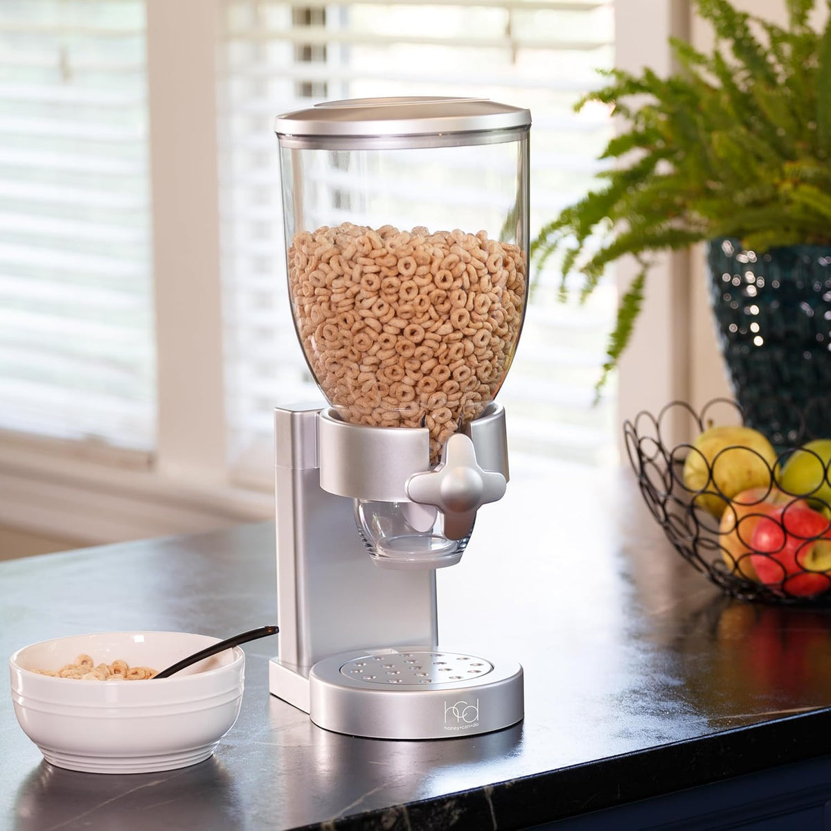 Zevro Indispensable Single Dry Food Dispenser – Countertop Cereal Dispenser with Portion Control, 17.5 oz Capacity, Airtight BPA-Free Food Storage, Silver