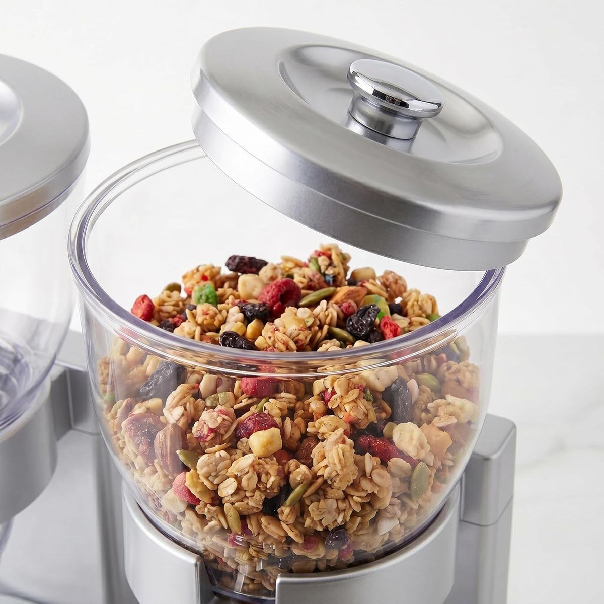 Zevro Indispensable Single Dry Food Dispenser – Countertop Cereal Dispenser with Portion Control, 17.5 oz Capacity, Airtight BPA-Free Food Storage, Silver