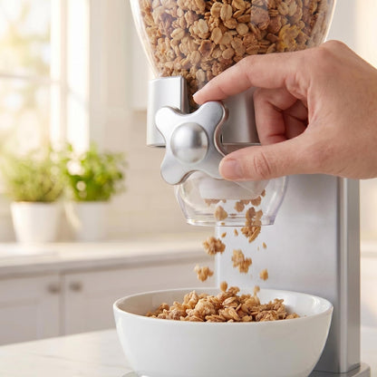Zevro Indispensable Single Dry Food Dispenser – Countertop Cereal Dispenser with Portion Control, 17.5 oz Capacity, Airtight BPA-Free Food Storage, Silver