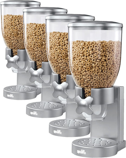 Zevro Indispensable Single Dry Food Dispenser – Countertop Cereal Dispenser with Portion Control, 17.5 oz Capacity, Airtight BPA-Free Food Storage, Silver