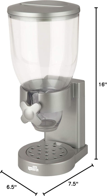 Zevro Indispensable Single Dry Food Dispenser – Countertop Cereal Dispenser with Portion Control, 17.5 oz Capacity, Airtight BPA-Free Food Storage, Silver