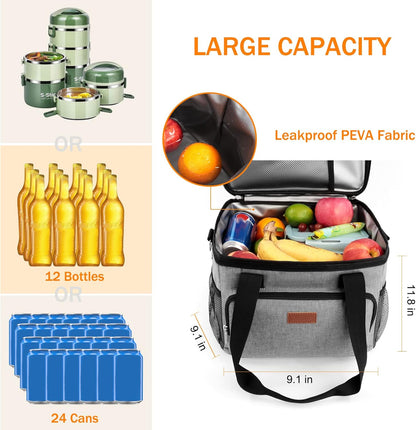 Femuar Reusable Lunch Box for Men/Women - Insulated Lunch Bag Leakproof Lunchbox for Work Office Picnic Beach - Freezable Lunch Cooler Bag with Adjustable Shoulder Strap - Black
