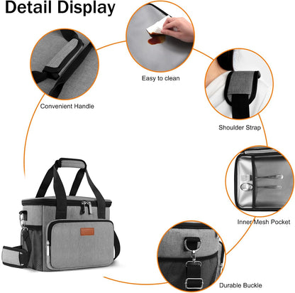 Femuar Reusable Lunch Box for Men/Women - Insulated Lunch Bag Leakproof Lunchbox for Work Office Picnic Beach - Freezable Lunch Cooler Bag with Adjustable Shoulder Strap - Black