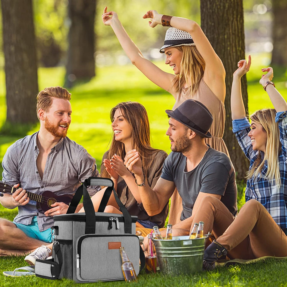 Femuar Reusable Lunch Box for Men/Women - Insulated Lunch Bag Leakproof Lunchbox for Work Office Picnic Beach - Freezable Lunch Cooler Bag with Adjustable Shoulder Strap - Black