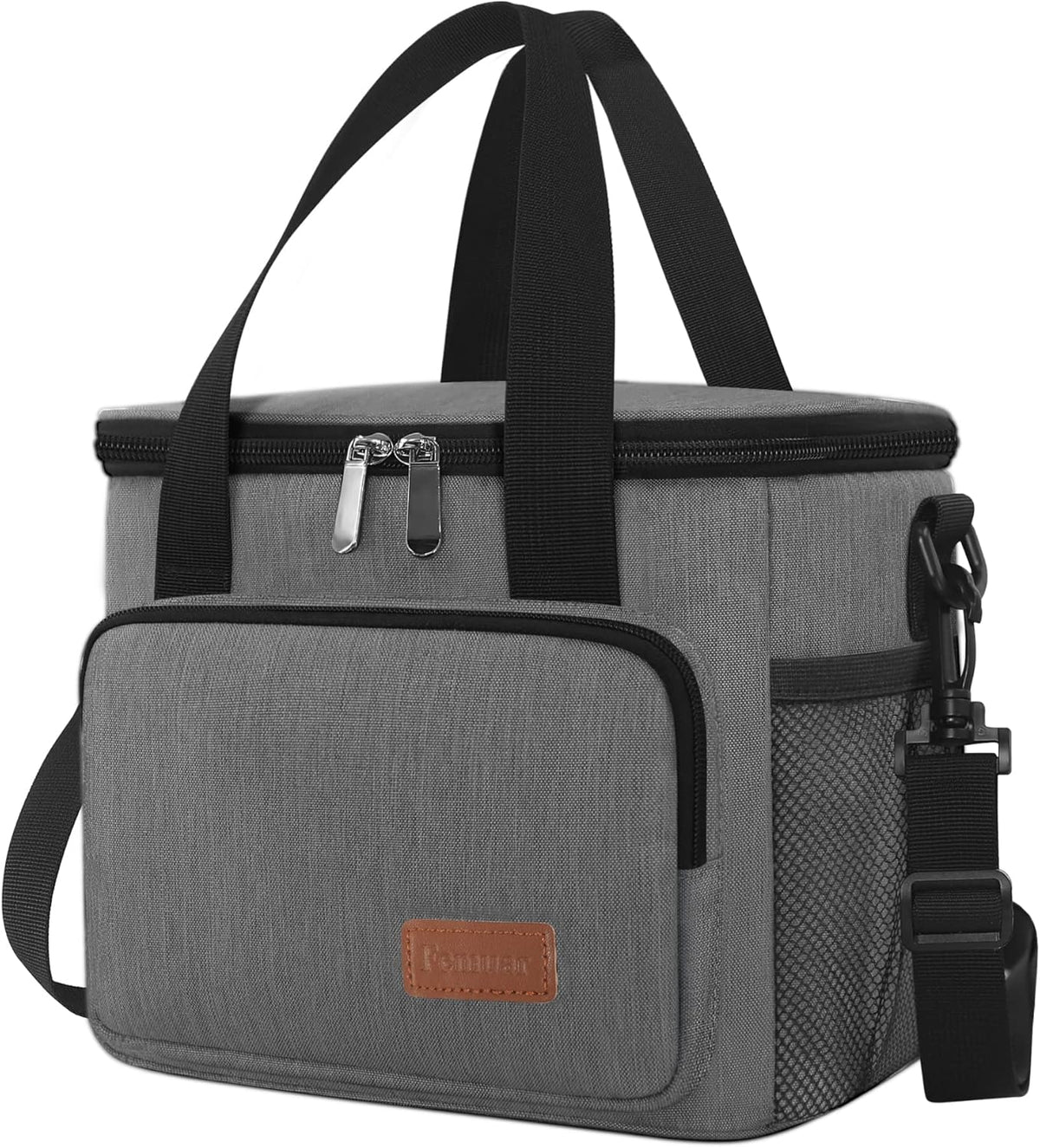 Femuar Reusable Lunch Box for Men/Women - Insulated Lunch Bag Leakproof Lunchbox for Work Office Picnic Beach - Freezable Lunch Cooler Bag with Adjustable Shoulder Strap - Black