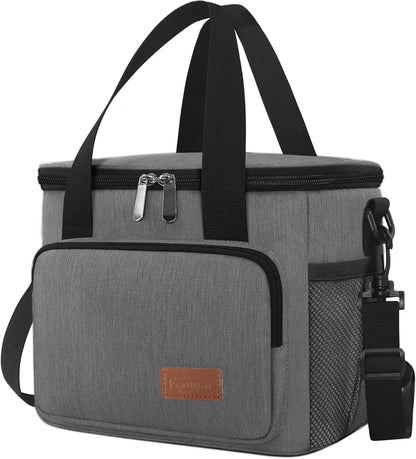Femuar Reusable Lunch Box for Men/Women - Insulated Lunch Bag Leakproof Lunchbox for Work Office Picnic Beach - Freezable Lunch Cooler Bag with Adjustable Shoulder Strap - Black
