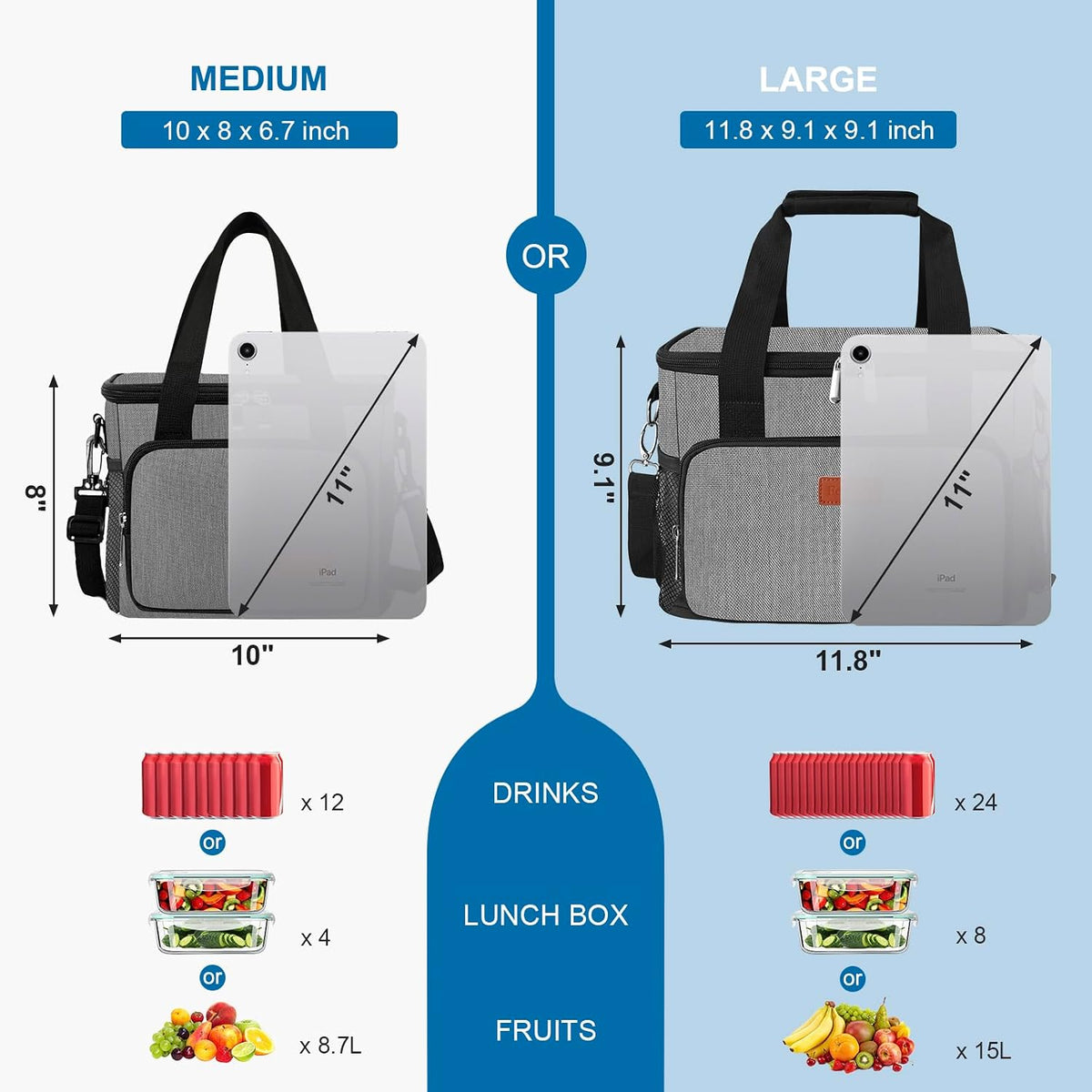 Femuar Reusable Lunch Box for Men/Women - Insulated Lunch Bag Leakproof Lunchbox for Work Office Picnic Beach - Freezable Lunch Cooler Bag with Adjustable Shoulder Strap - Black