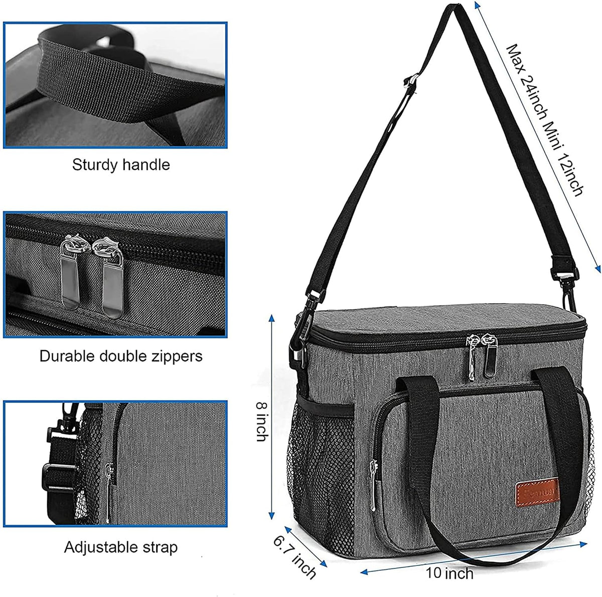 Femuar Reusable Lunch Box for Men/Women - Insulated Lunch Bag Leakproof Lunchbox for Work Office Picnic Beach - Freezable Lunch Cooler Bag with Adjustable Shoulder Strap - Black