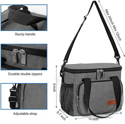 Femuar Reusable Lunch Box for Men/Women - Insulated Lunch Bag Leakproof Lunchbox for Work Office Picnic Beach - Freezable Lunch Cooler Bag with Adjustable Shoulder Strap - Black