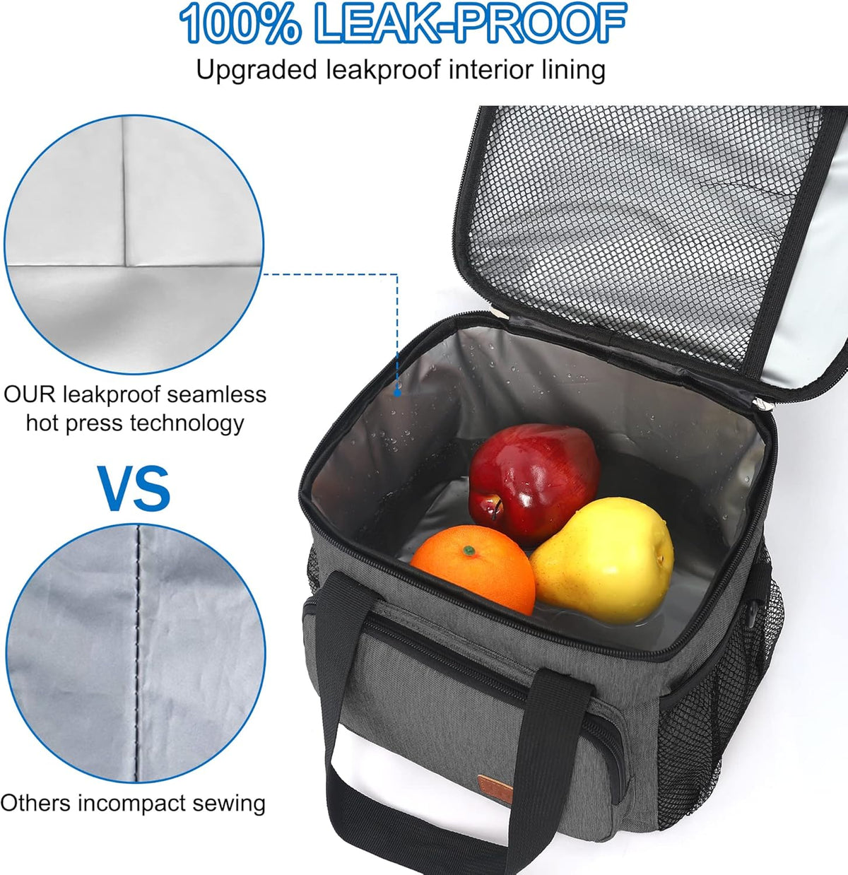 Femuar Reusable Lunch Box for Men/Women - Insulated Lunch Bag Leakproof Lunchbox for Work Office Picnic Beach - Freezable Lunch Cooler Bag with Adjustable Shoulder Strap - Black