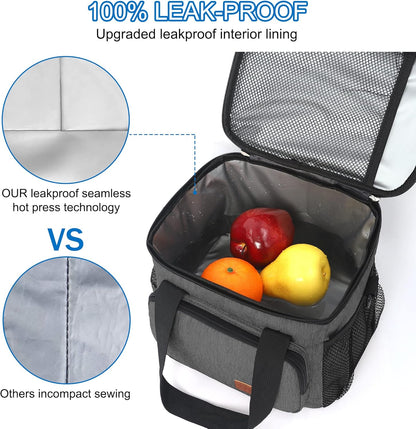 Femuar Reusable Lunch Box for Men/Women - Insulated Lunch Bag Leakproof Lunchbox for Work Office Picnic Beach - Freezable Lunch Cooler Bag with Adjustable Shoulder Strap - Black