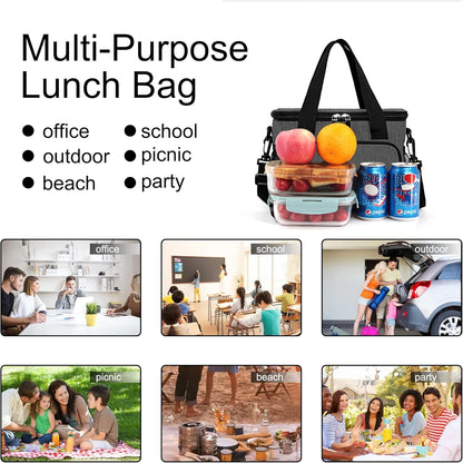 Femuar Reusable Lunch Box for Men/Women - Insulated Lunch Bag Leakproof Lunchbox for Work Office Picnic Beach - Freezable Lunch Cooler Bag with Adjustable Shoulder Strap - Black