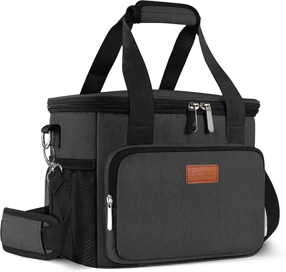 Femuar Reusable Lunch Box for Men/Women - Insulated Lunch Bag Leakproof Lunchbox for Work Office Picnic Beach - Freezable Lunch Cooler Bag with Adjustable Shoulder Strap - Black
