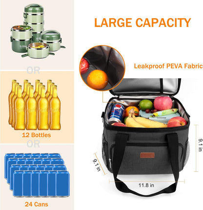 Femuar Reusable Lunch Box for Men/Women - Insulated Lunch Bag Leakproof Lunchbox for Work Office Picnic Beach - Freezable Lunch Cooler Bag with Adjustable Shoulder Strap - Black