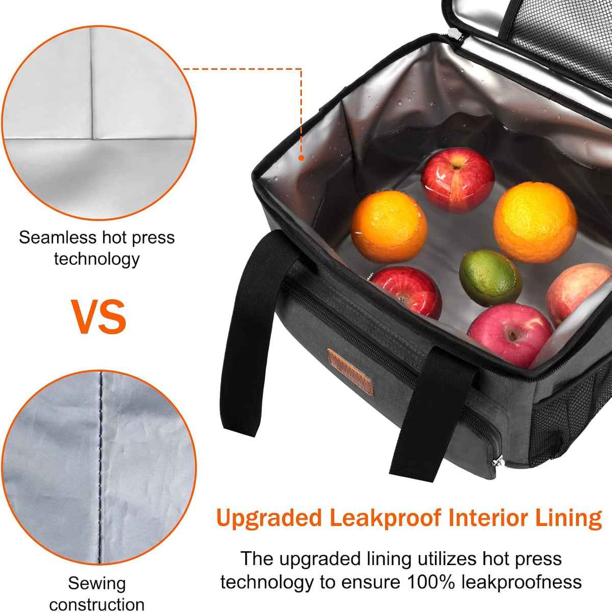 Femuar Reusable Lunch Box for Men/Women - Insulated Lunch Bag Leakproof Lunchbox for Work Office Picnic Beach - Freezable Lunch Cooler Bag with Adjustable Shoulder Strap - Black