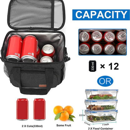 Femuar Reusable Lunch Box for Men/Women - Insulated Lunch Bag Leakproof Lunchbox for Work Office Picnic Beach - Freezable Lunch Cooler Bag with Adjustable Shoulder Strap - Black
