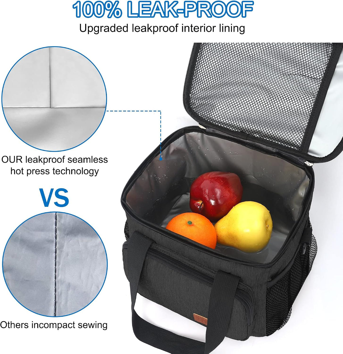 Femuar Reusable Lunch Box for Men/Women - Insulated Lunch Bag Leakproof Lunchbox for Work Office Picnic Beach - Freezable Lunch Cooler Bag with Adjustable Shoulder Strap - Black