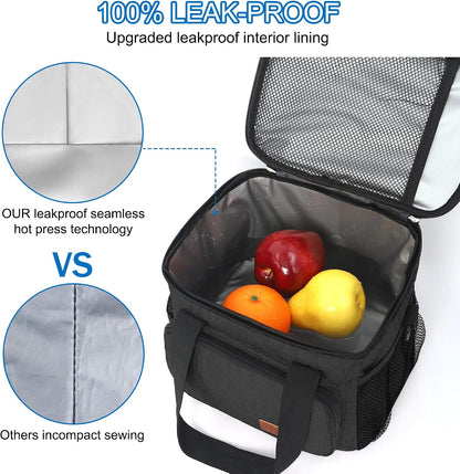 Femuar Reusable Lunch Box for Men/Women - Insulated Lunch Bag Leakproof Lunchbox for Work Office Picnic Beach - Freezable Lunch Cooler Bag with Adjustable Shoulder Strap - Black