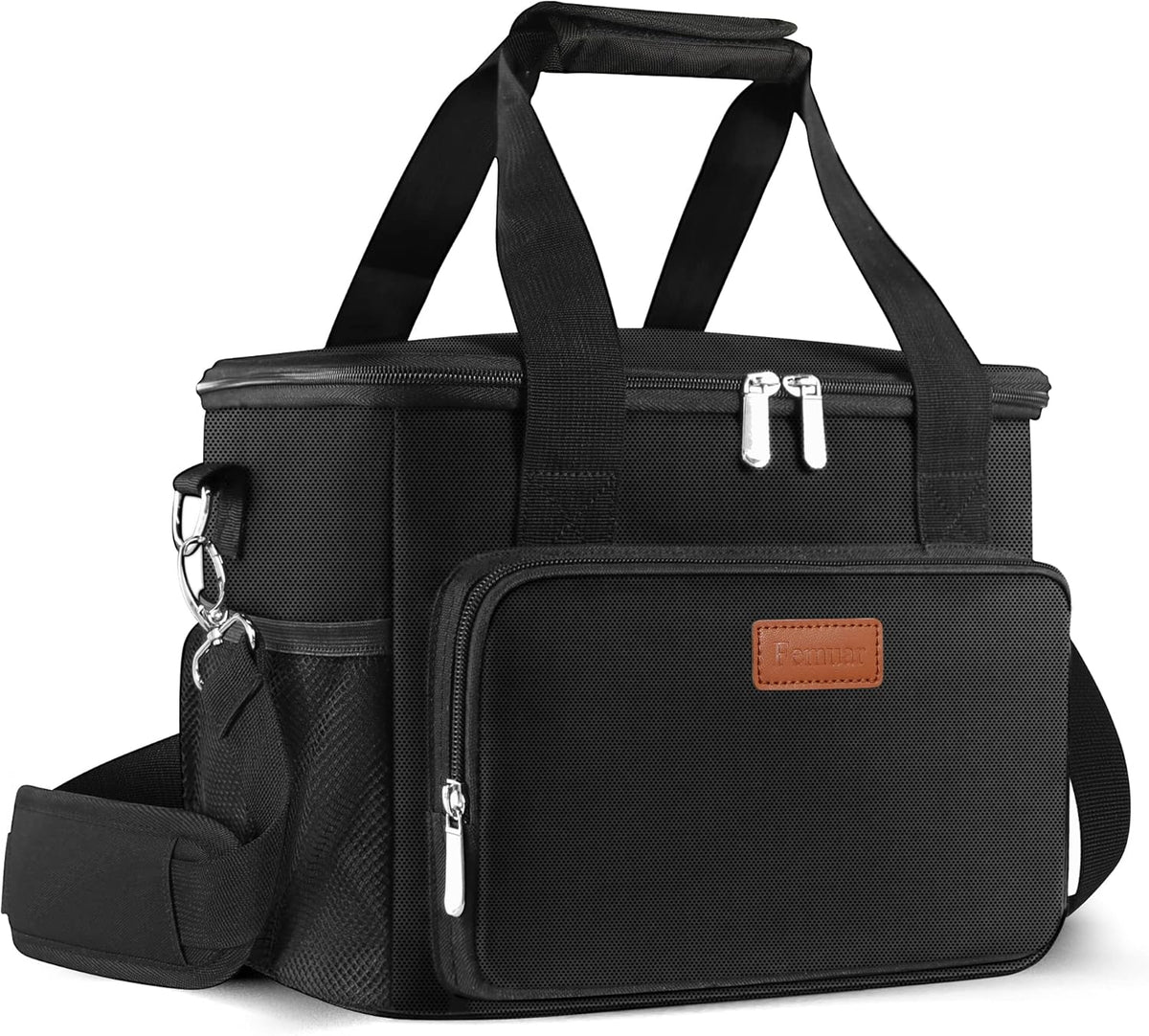 Femuar Reusable Lunch Box for Men/Women - Insulated Lunch Bag Leakproof Lunchbox for Work Office Picnic Beach - Freezable Lunch Cooler Bag with Adjustable Shoulder Strap - Black