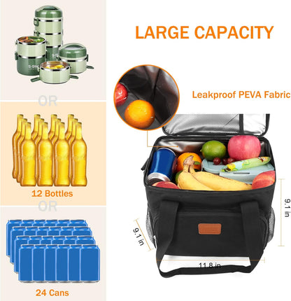 Femuar Reusable Lunch Box for Men/Women - Insulated Lunch Bag Leakproof Lunchbox for Work Office Picnic Beach - Freezable Lunch Cooler Bag with Adjustable Shoulder Strap - Black