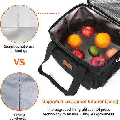 Femuar Reusable Lunch Box for Men/Women - Insulated Lunch Bag Leakproof Lunchbox for Work Office Picnic Beach - Freezable Lunch Cooler Bag with Adjustable Shoulder Strap - Black