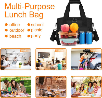 Femuar Reusable Lunch Box for Men/Women - Insulated Lunch Bag Leakproof Lunchbox for Work Office Picnic Beach - Freezable Lunch Cooler Bag with Adjustable Shoulder Strap - Black