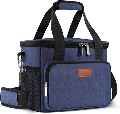 Femuar Reusable Lunch Box for Men/Women - Insulated Lunch Bag Leakproof Lunchbox for Work Office Picnic Beach - Freezable Lunch Cooler Bag with Adjustable Shoulder Strap - Black