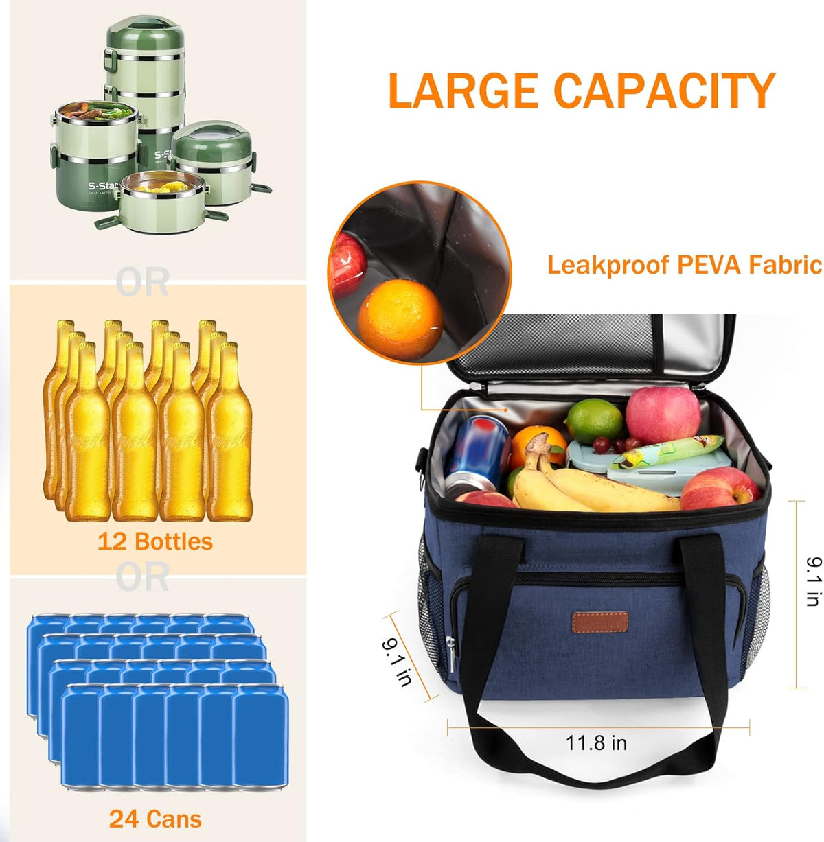 Femuar Reusable Lunch Box for Men/Women - Insulated Lunch Bag Leakproof Lunchbox for Work Office Picnic Beach - Freezable Lunch Cooler Bag with Adjustable Shoulder Strap - Black