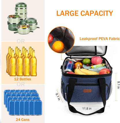 Femuar Reusable Lunch Box for Men/Women - Insulated Lunch Bag Leakproof Lunchbox for Work Office Picnic Beach - Freezable Lunch Cooler Bag with Adjustable Shoulder Strap - Black