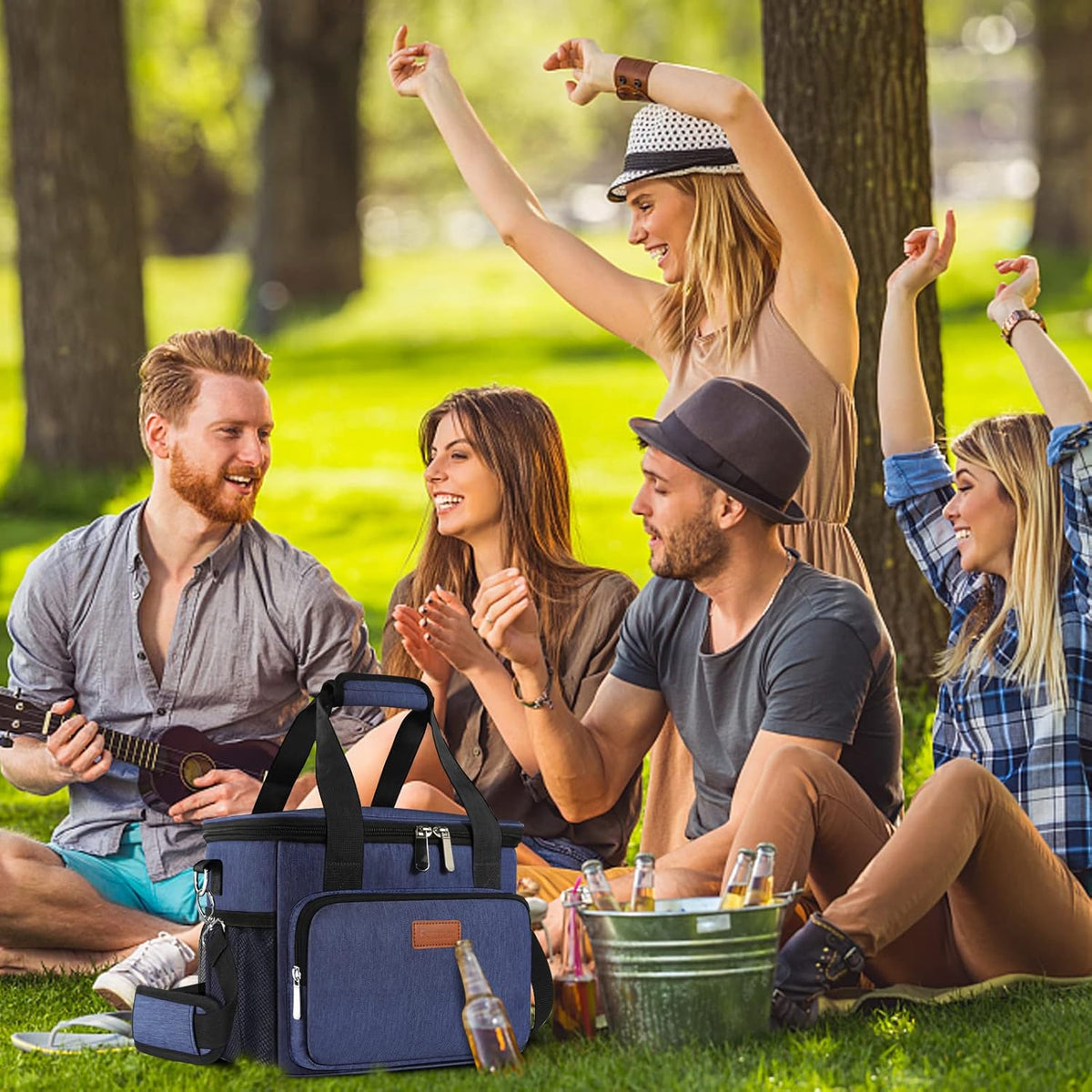 Femuar Reusable Lunch Box for Men/Women - Insulated Lunch Bag Leakproof Lunchbox for Work Office Picnic Beach - Freezable Lunch Cooler Bag with Adjustable Shoulder Strap - Black