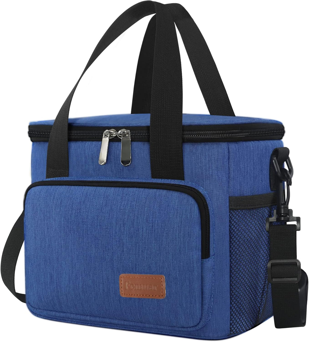 Femuar Reusable Lunch Box for Men/Women - Insulated Lunch Bag Leakproof Lunchbox for Work Office Picnic Beach - Freezable Lunch Cooler Bag with Adjustable Shoulder Strap - Black