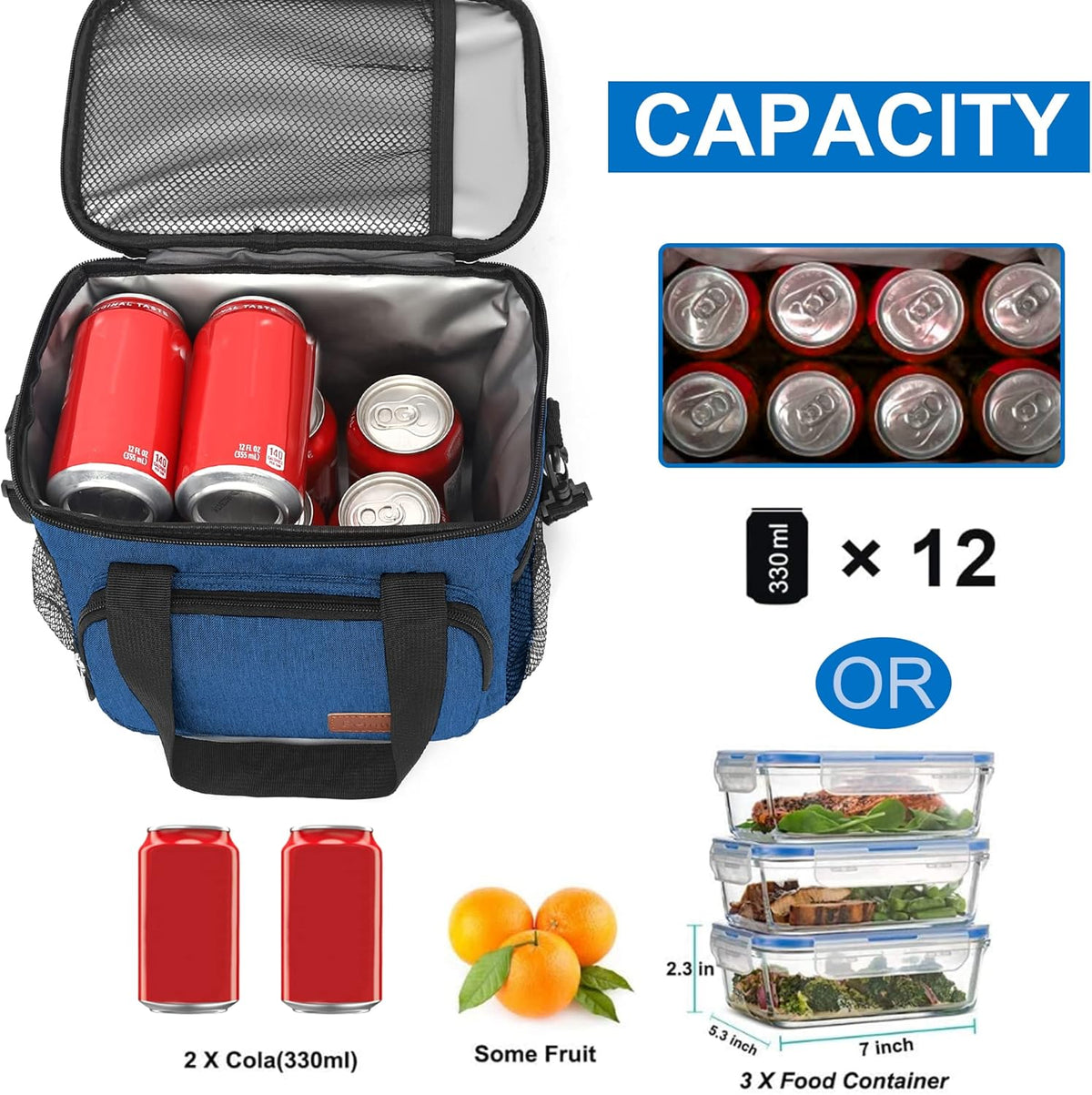 Femuar Reusable Lunch Box for Men/Women - Insulated Lunch Bag Leakproof Lunchbox for Work Office Picnic Beach - Freezable Lunch Cooler Bag with Adjustable Shoulder Strap - Black