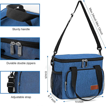 Femuar Reusable Lunch Box for Men/Women - Insulated Lunch Bag Leakproof Lunchbox for Work Office Picnic Beach - Freezable Lunch Cooler Bag with Adjustable Shoulder Strap - Black