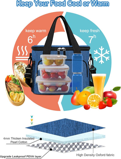 Femuar Reusable Lunch Box for Men/Women - Insulated Lunch Bag Leakproof Lunchbox for Work Office Picnic Beach - Freezable Lunch Cooler Bag with Adjustable Shoulder Strap - Black