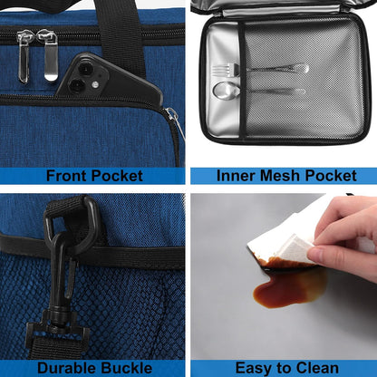 Femuar Reusable Lunch Box for Men/Women - Insulated Lunch Bag Leakproof Lunchbox for Work Office Picnic Beach - Freezable Lunch Cooler Bag with Adjustable Shoulder Strap - Black