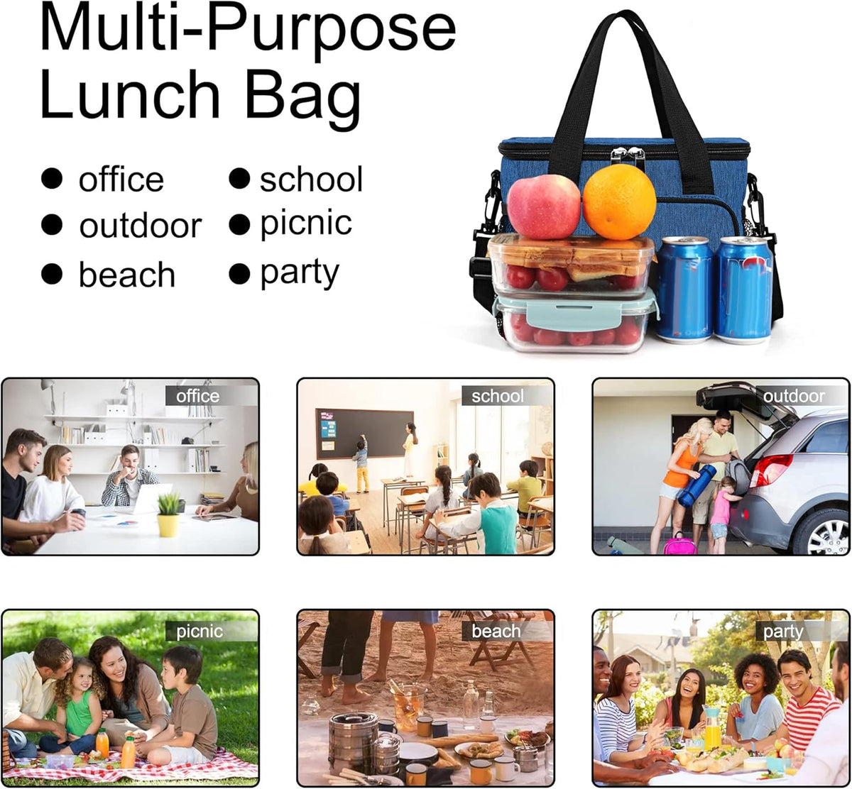 Femuar Reusable Lunch Box for Men/Women - Insulated Lunch Bag Leakproof Lunchbox for Work Office Picnic Beach - Freezable Lunch Cooler Bag with Adjustable Shoulder Strap - Black