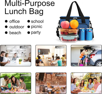 Femuar Reusable Lunch Box for Men/Women - Insulated Lunch Bag Leakproof Lunchbox for Work Office Picnic Beach - Freezable Lunch Cooler Bag with Adjustable Shoulder Strap - Black