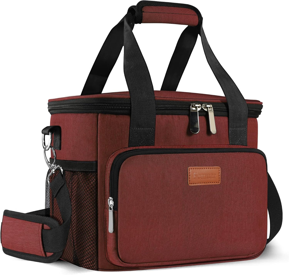 Femuar Reusable Lunch Box for Men/Women - Insulated Lunch Bag Leakproof Lunchbox for Work Office Picnic Beach - Freezable Lunch Cooler Bag with Adjustable Shoulder Strap - Black