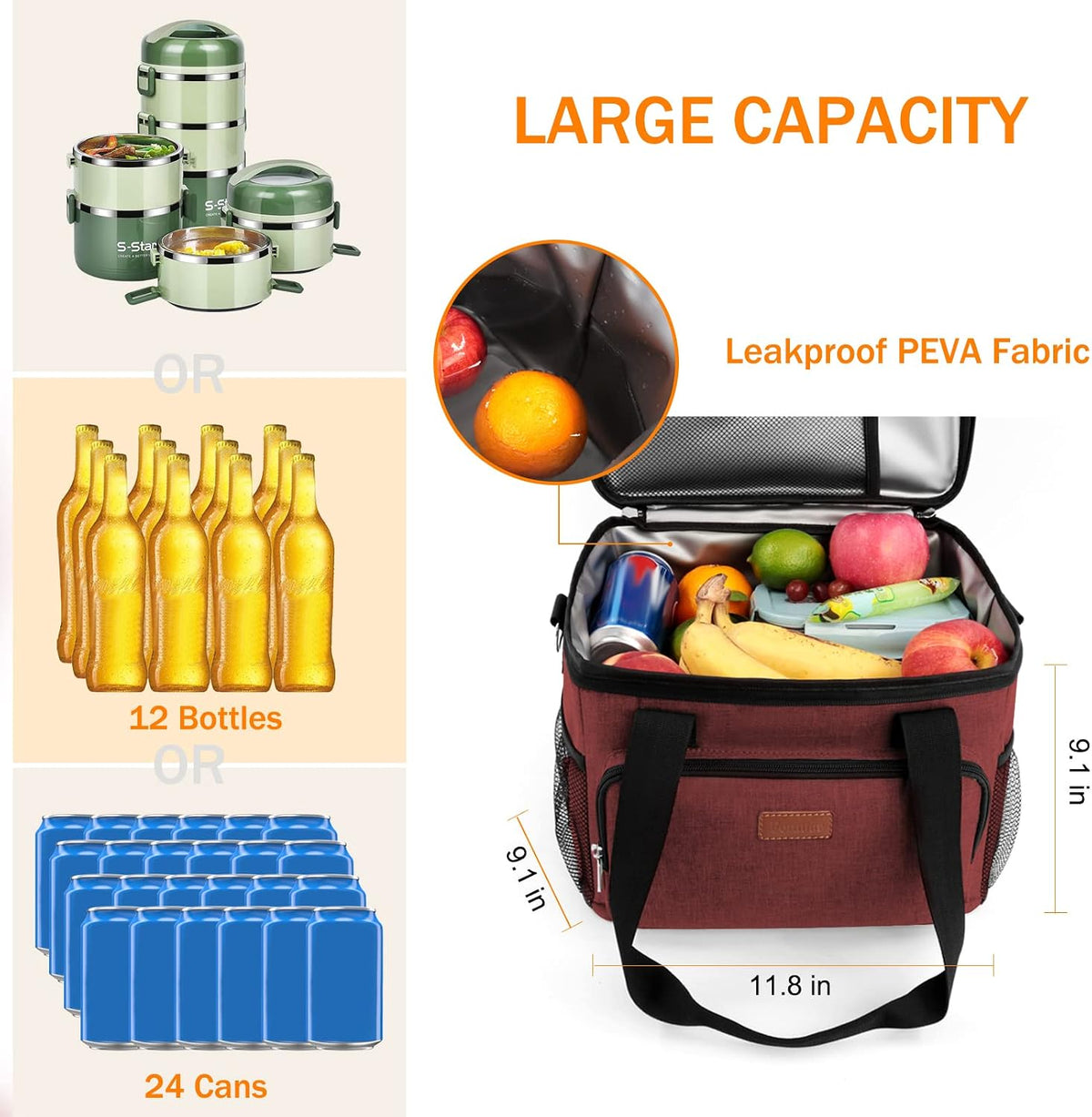 Femuar Reusable Lunch Box for Men/Women - Insulated Lunch Bag Leakproof Lunchbox for Work Office Picnic Beach - Freezable Lunch Cooler Bag with Adjustable Shoulder Strap - Black