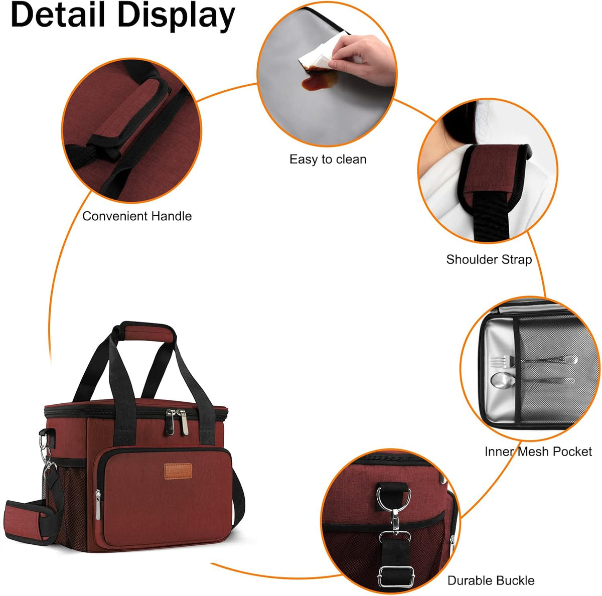 Femuar Reusable Lunch Box for Men/Women - Insulated Lunch Bag Leakproof Lunchbox for Work Office Picnic Beach - Freezable Lunch Cooler Bag with Adjustable Shoulder Strap - Black